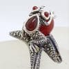 Sterling Silver Frog Ring - Carnelian and Marcasite