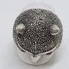 Sterling Silver Marcasite Large Owl Head Ring with Red Eyes