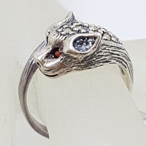 Sterling Silver Marcasite & Ruby Cat Head Ring
