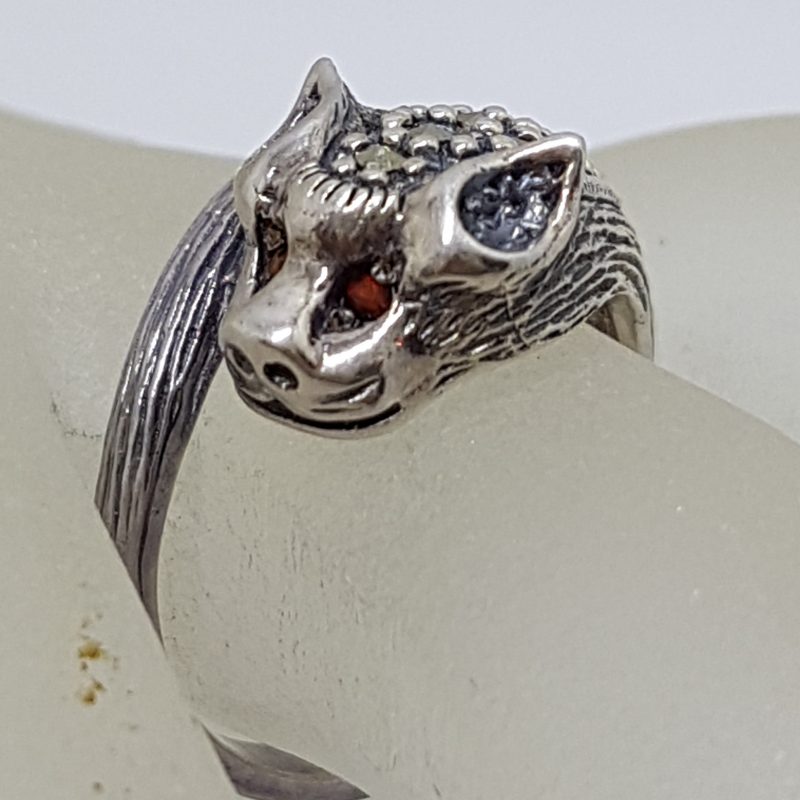 20200612_133811 Sterling Silver Marcasite & Ruby Cat Head Ring