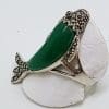 Sterling Silver Marcasite and Green Agate/Onyx Large Koi Fish Ring