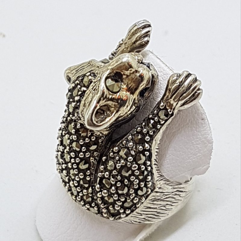 Sterling Silver Marcasite Large Cat Ring