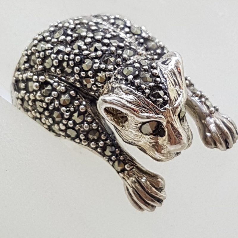 Sterling Silver Marcasite Large Cat Ring