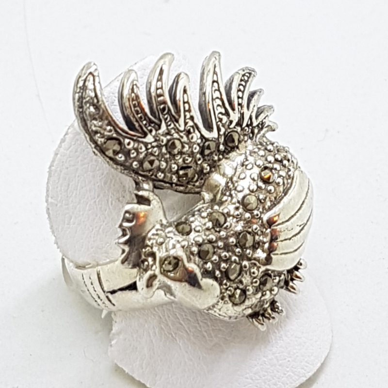 Sterling Silver Marcasite Large Rooster Ring