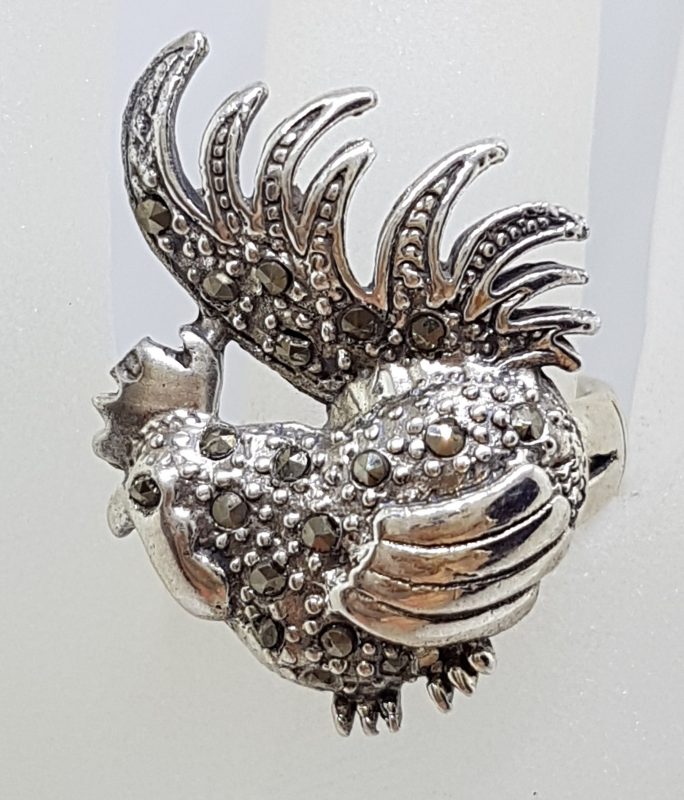 Sterling Silver Marcasite Large Rooster Ring