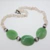 Sterling Silver Clasped Jade and Rose Quartz Bead Necklace / Chain