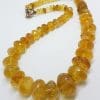 Sterling Silver Clasped Very Chunky Faceted Natural Citrine Bead Necklace / Chain