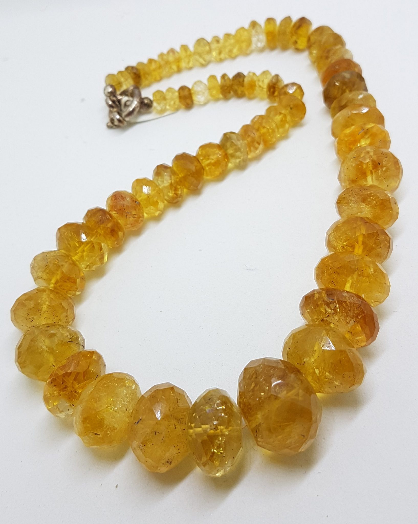 Sterling Silver Clasped Very Chunky Faceted Natural Citrine Bead Necklace / Chain