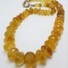 Sterling Silver Clasped Very Chunky Faceted Natural Citrine Bead Necklace / Chain