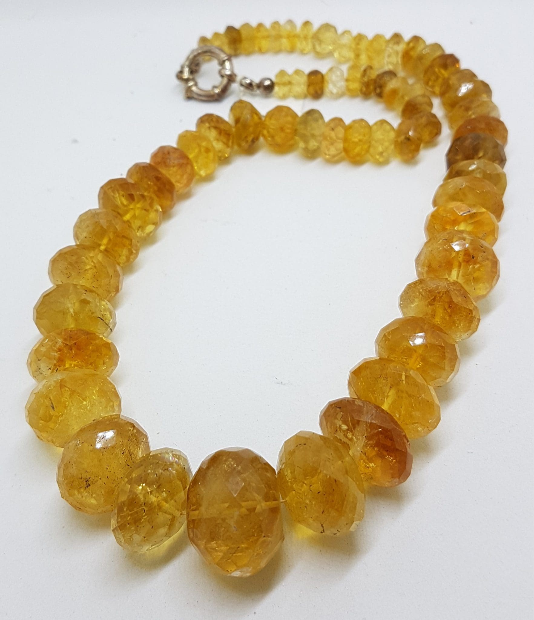 Sterling Silver Clasped Very Chunky Faceted Natural Citrine Bead Necklace / Chain