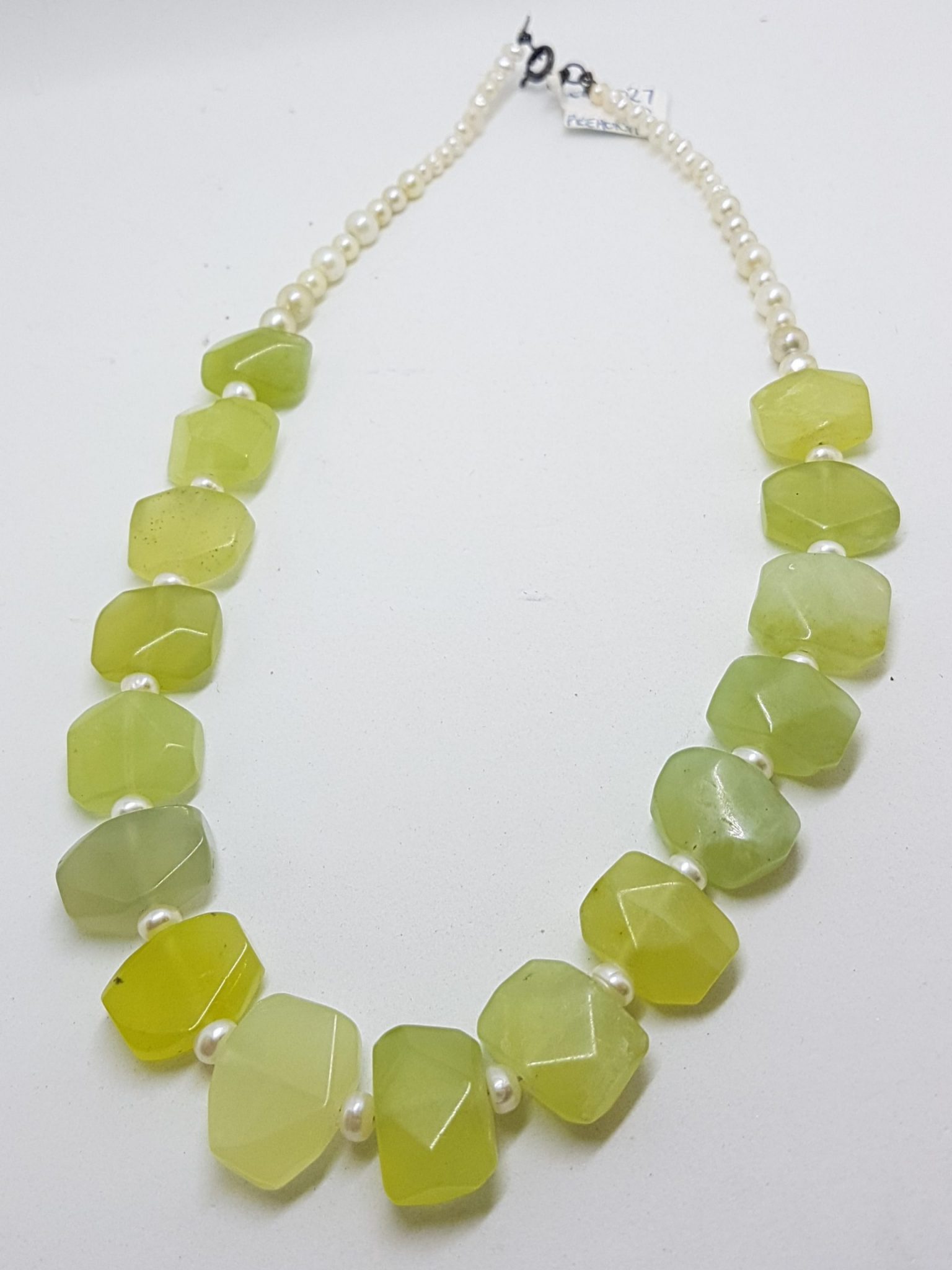 Sterling Silver Clasped Prehnite and Pearl Bead Necklace / Chain