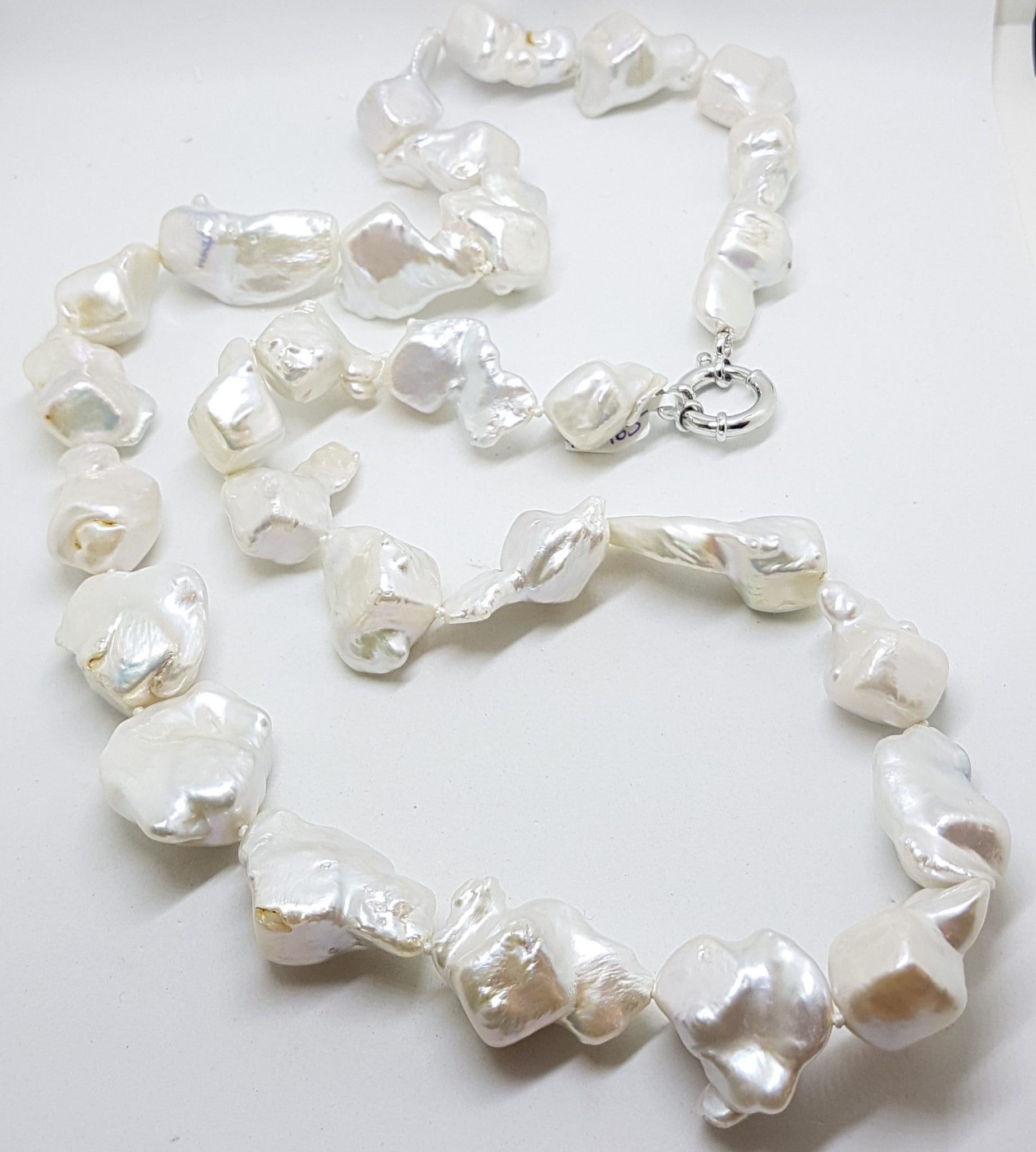 20200613_203501 Sterling Silver Clasped Large & Long Baroque Pearl Necklace / Chain