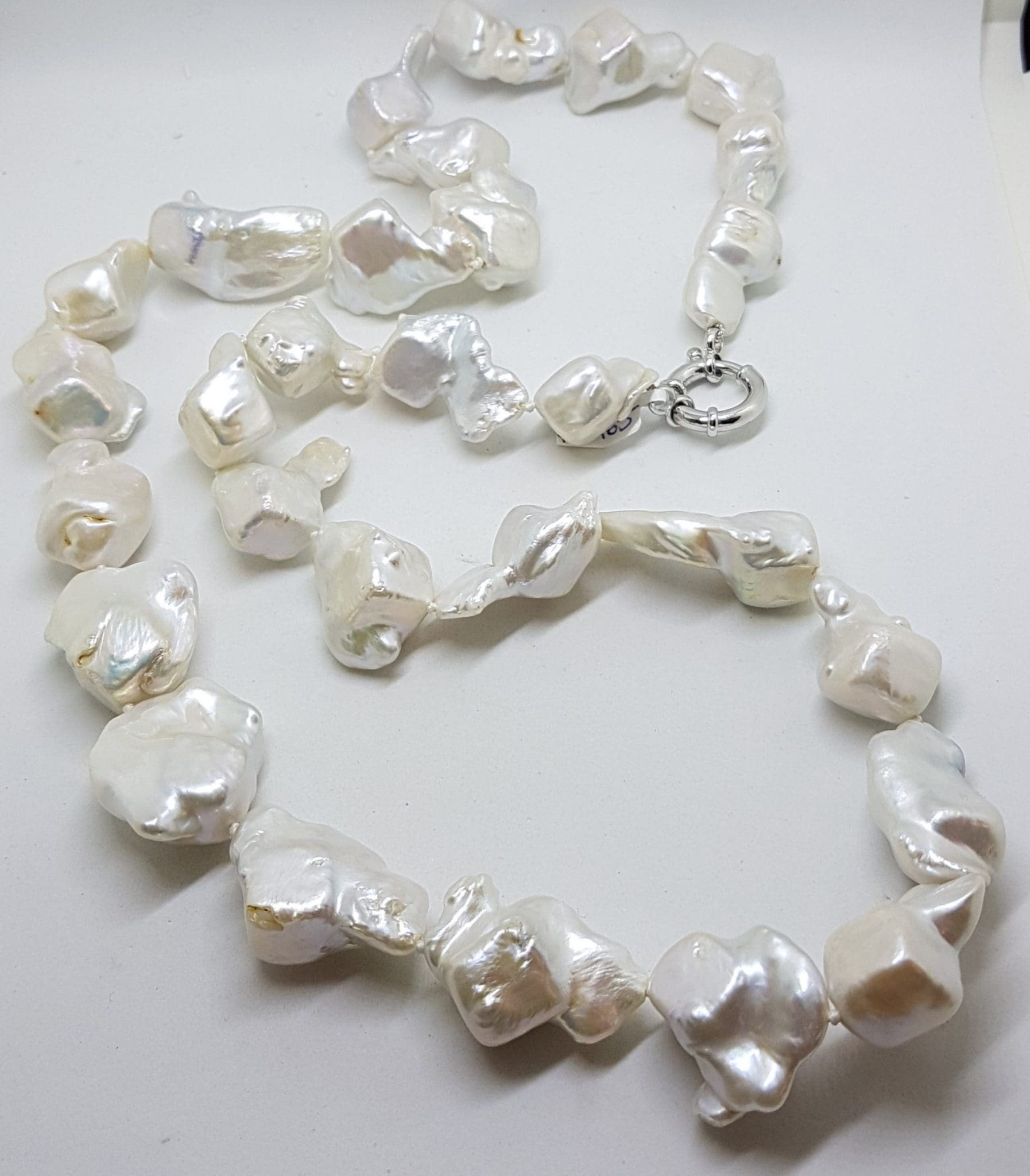 20200613_203533 Sterling Silver Clasped Large & Long Baroque Pearl Necklace / Chain