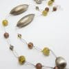 Sterling Silver Long Rutilated Quartz & Citrine Bead Necklace / Chain