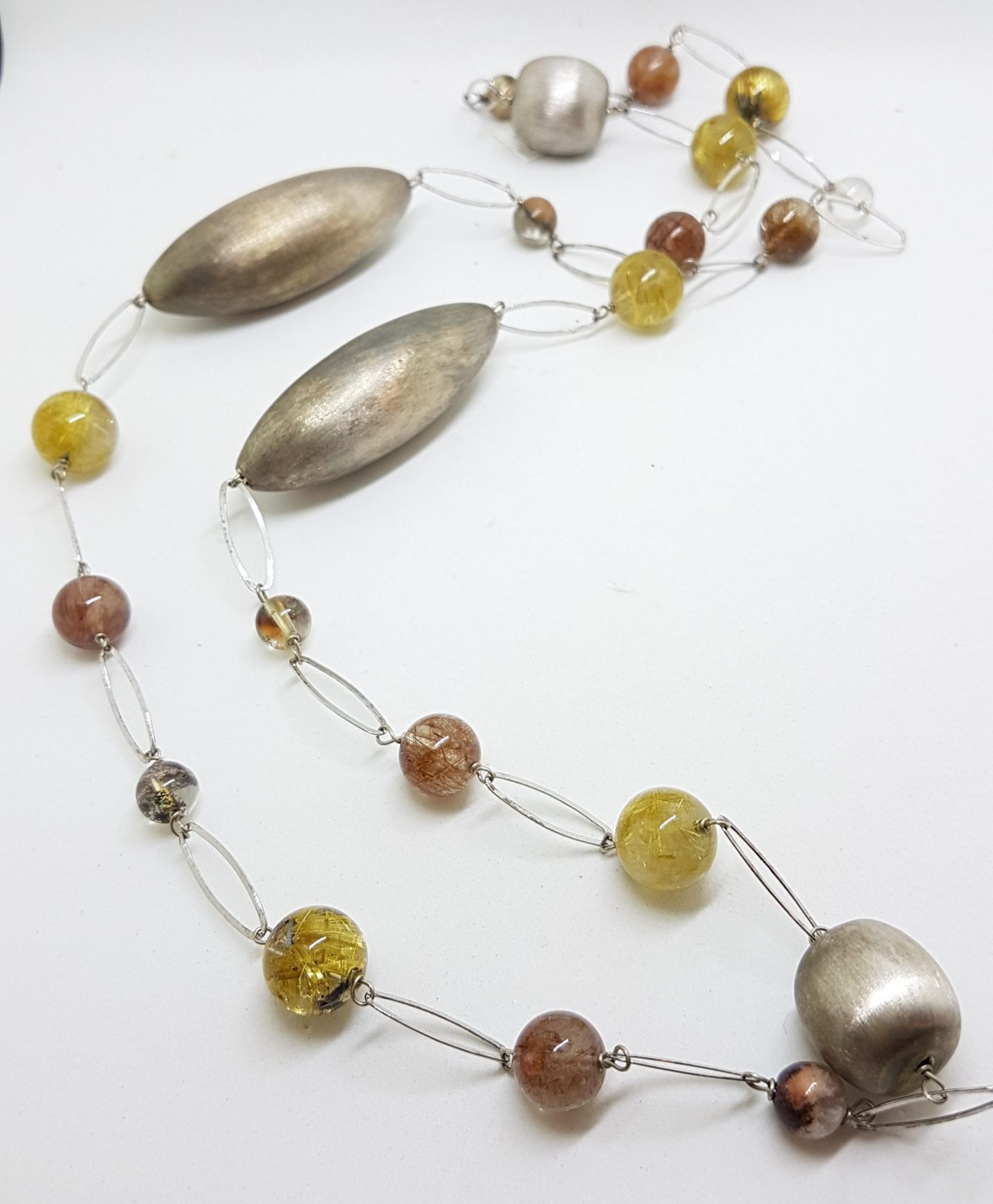 20200613_203921 Sterling Silver Long Rutilated Quartz & Citrine Bead Necklace / Chain