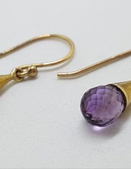 9ct Gold Amethyst in Cone Drop Earrings
