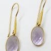 9ct Yellow Gold Light Coloured Oval Amethyst Long Drop Earrings