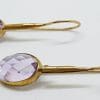 9ct Yellow Gold Light Coloured Oval Amethyst Long Drop Earrings