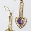 9ct Gold Amethyst Drop Earrings - Ornate