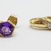 9ct Yellow Gold Amethyst & Diamond Stud Earrings