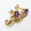 9ct Yellow Gold Amethyst & Diamond Stud Earrings