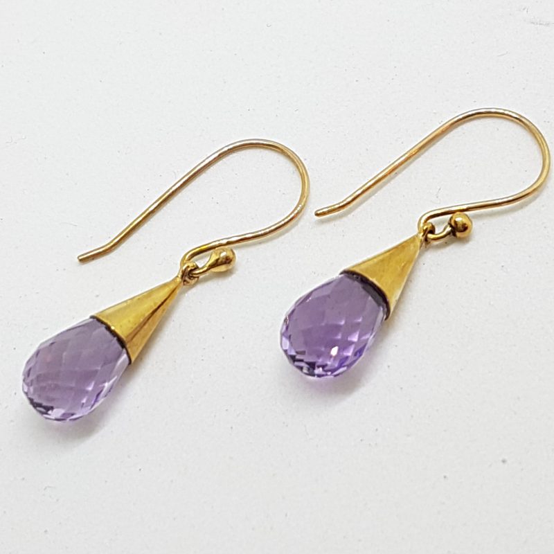 9ct Gold Amethyst in Cone Drop Earrings