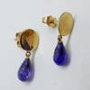 9ct Yellow Gold Amethyst Handmade Drop Earrings