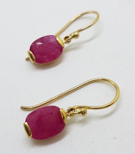 9ct Gold Natural Ruby Drop Earrings - Oval
