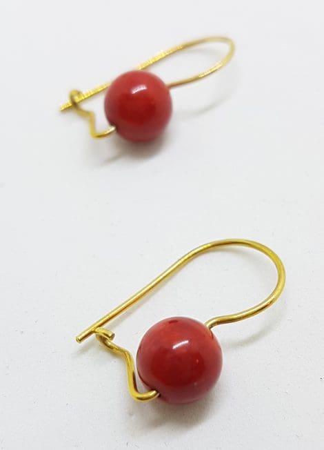 9ct Yellow Gold Coral Ball Drop Earrings