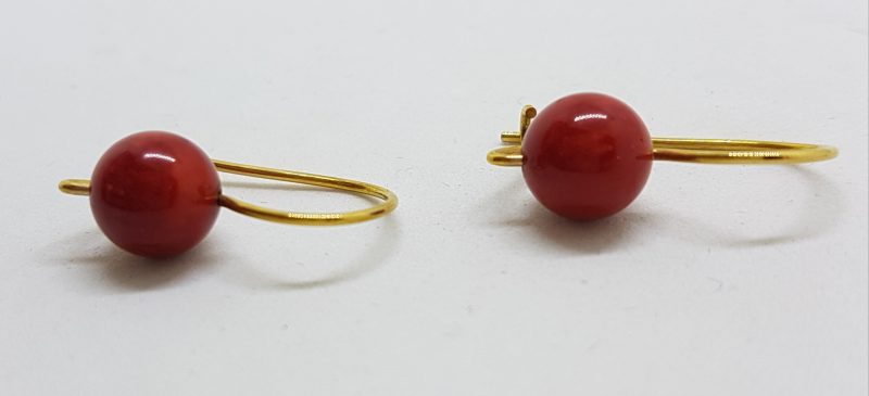 9ct Yellow Gold Coral Ball Drop Earrings