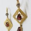 9ct Gold Garnet Ornate Long Drop Earrings