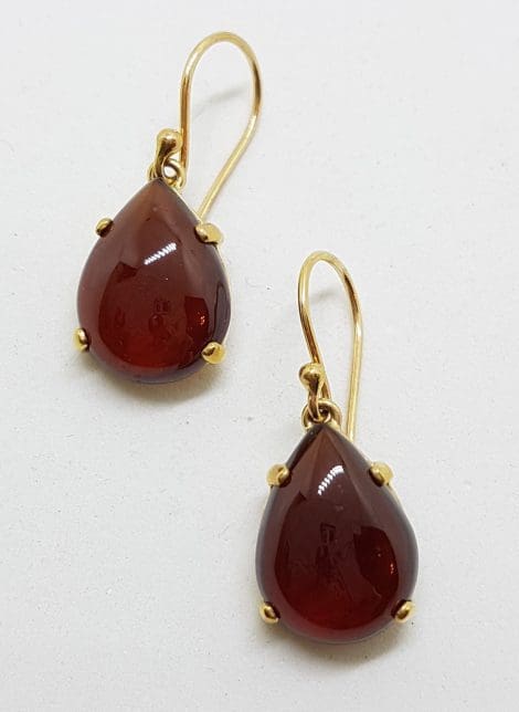 9ct Gold Cabochon Cut Garnet Drop Earrings