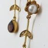 9ct Gold Garnet, Pearl and Diamond Long Drop Earrings
