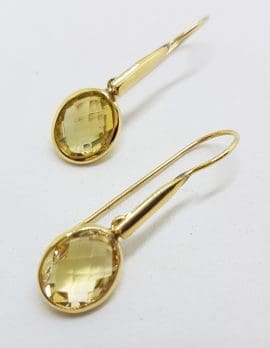 9ct Yellow Gold Oval Lemon Citrine Long Drop Earrings