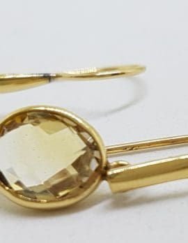 9ct Yellow Gold Oval Lemon Citrine Long Drop Earrings