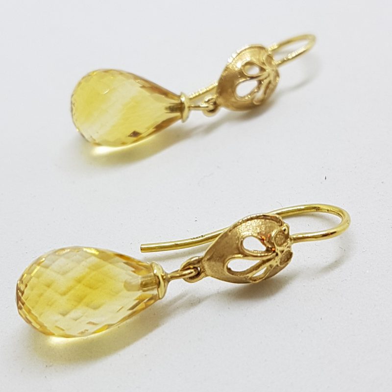 14ct Gold Ornate Tear Drop Citrine Earrings