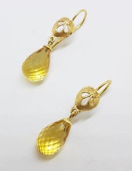 14ct Gold Ornate Tear Drop Citrine Earrings
