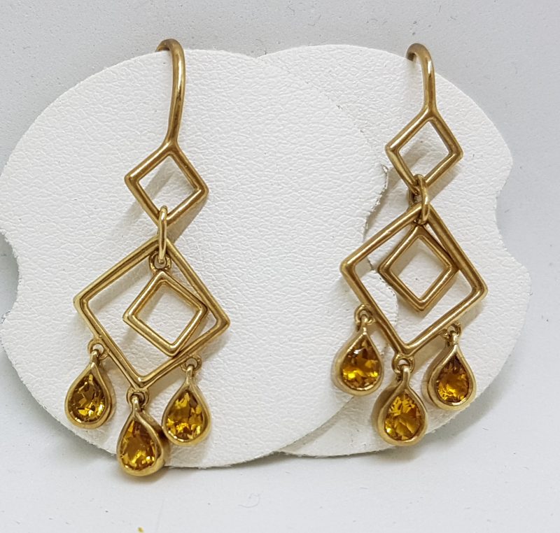 9ct Yellow Gold Dangly Citrine Drop Earrings