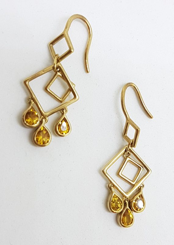 9ct Yellow Gold Dangly Citrine Drop Earrings