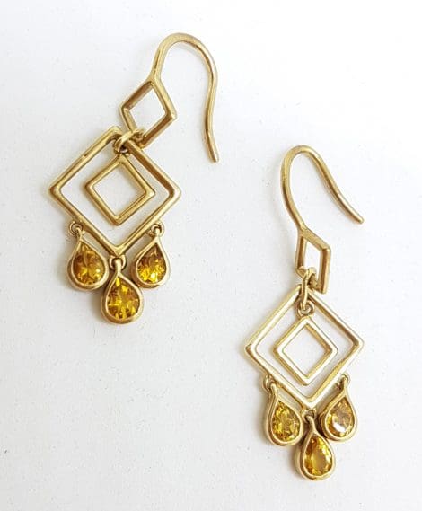 9ct Yellow Gold Dangly Citrine Drop Earrings