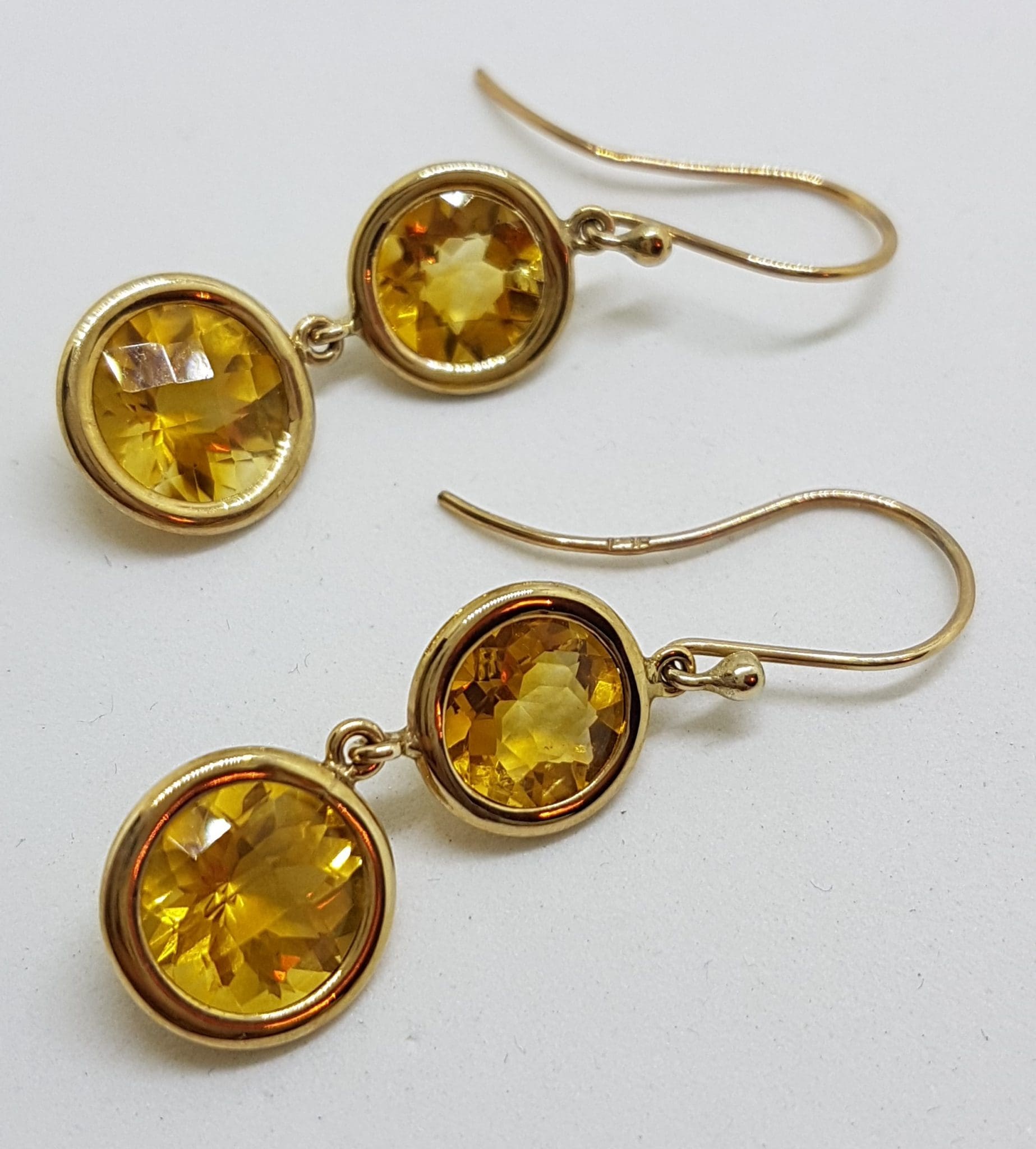 9ct Yellow Gold Long Round Citrine Double Drop Earrings