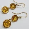 9ct Yellow Gold Long Round Citrine Double Drop Earrings