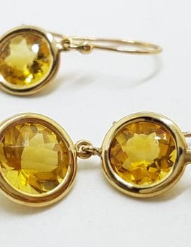 9ct Yellow Gold Long Round Citrine Double Drop Earrings