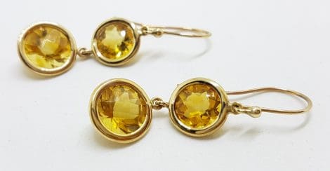 9ct Yellow Gold Long Round Citrine Double Drop Earrings