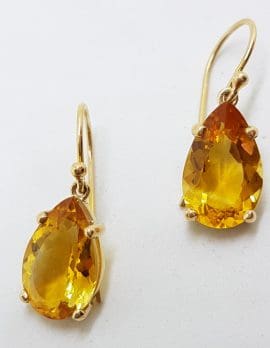 9ct Yellow Gold Teardrop Shape Claw Set Citrine Drop Earrings