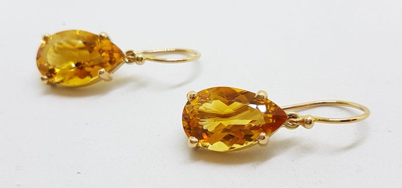 9ct Yellow Gold Teardrop Shape Claw Set Citrine Drop Earrings