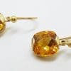 9ct Yellow Gold Square Citrine Drop Earrings