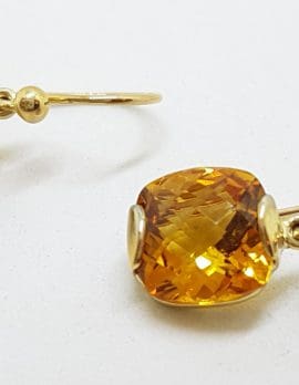9ct Yellow Gold Square Citrine Drop Earrings
