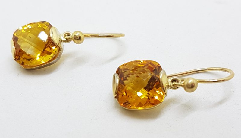 9ct Yellow Gold Square Citrine Drop Earrings