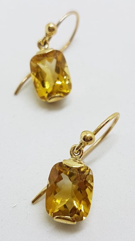9ct Yellow Gold Oblong/Rectangular Citrine Drop Earrings